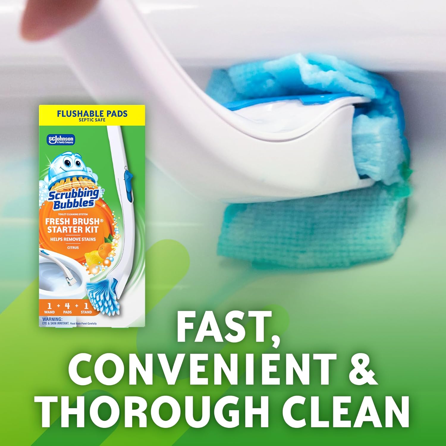 Scrubbing Bubbles Toilet Bowl Cleaning System - Citrus Scent | Includes 1 Wand, 4 Refill Pads & Stand