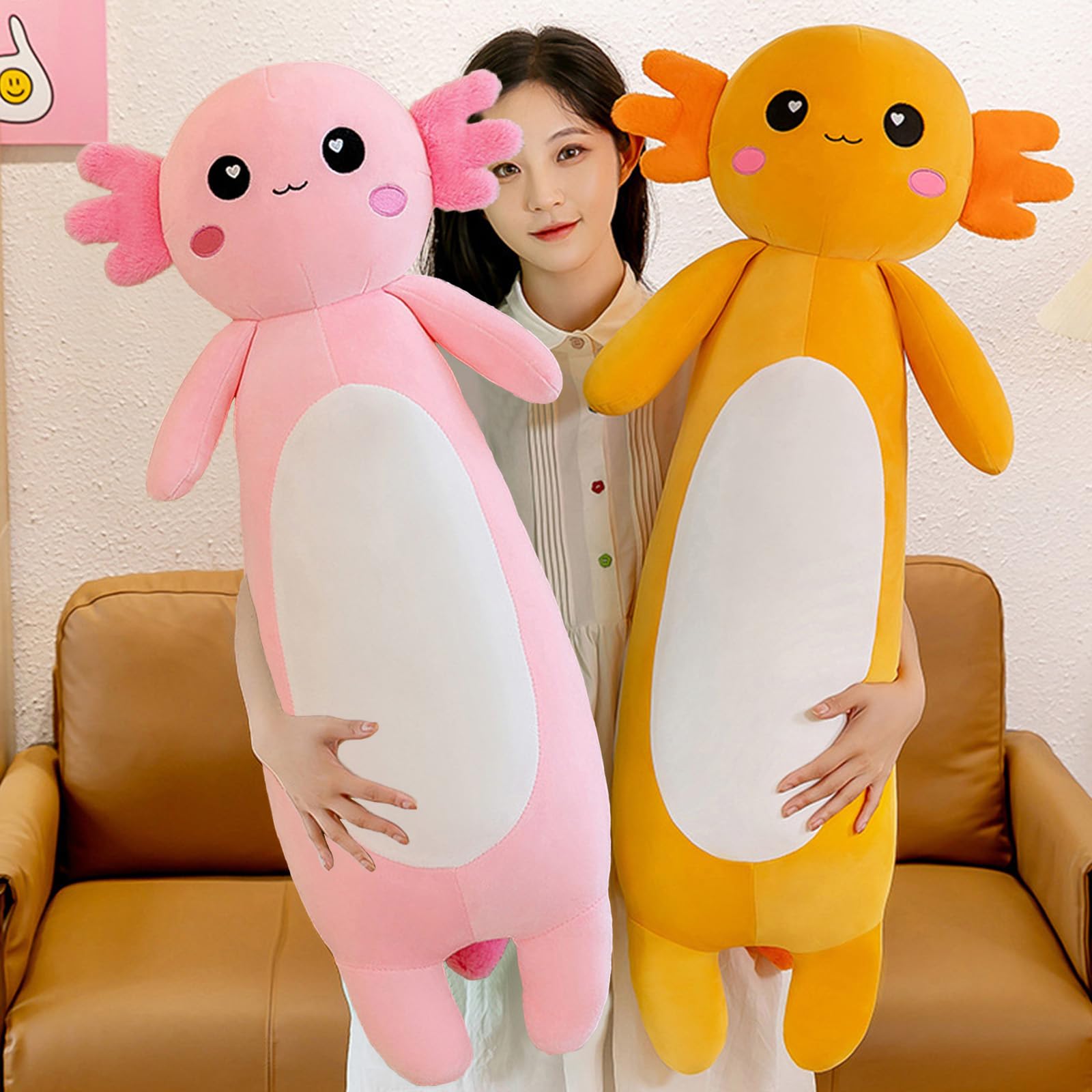 Somao Long Axolotl Plush Pillow, Cute Axolotl Stuffed Animal Body Plush Soft Plushies Doll Toy for Girls Boys(65cm/25.5inch,Pink)