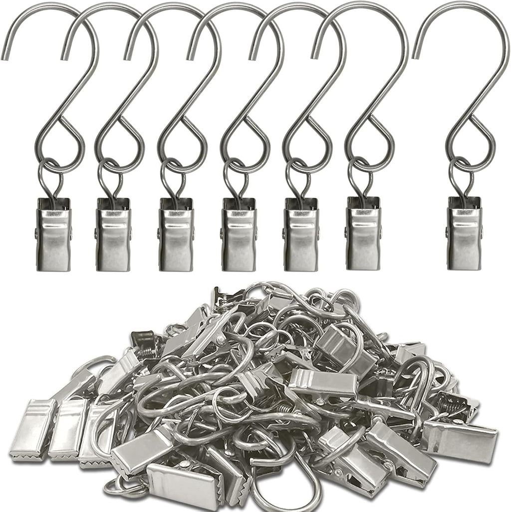 Stainless Steel S Hooks - 50 Pack Curtain Clips for Hanging Lights & Art Displays | 3 Inch, Silver