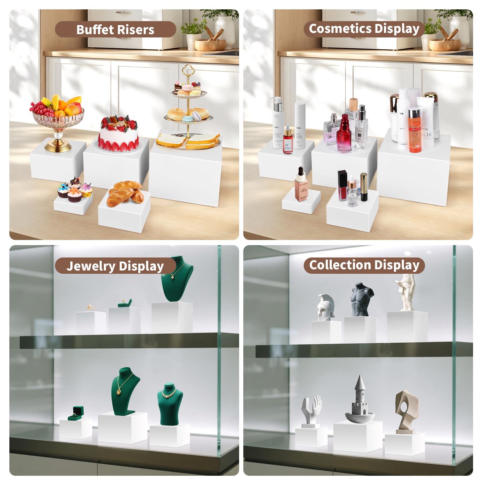 8PCS Buffet Risers，Large Food Risers for Buffet Table, Dessert Table Display Set,Food Stands for Display Party，Collectibles Jewelry Display Stand, Acrylic Cube Boxes big size(10"-9"-8"-7"-6"-5"-4"-3")