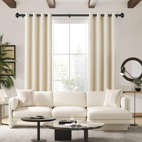 KAMANINA Black Curtain Rods - Heavy Duty Adjustable Drapery Rods Set | 72 to 144 Inches with Modern Finials