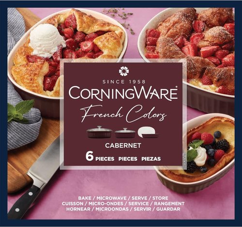 CorningWare Ceramic Bakeware Set - Chip & Crack Resistant Stoneware | 6-Piece French Cabernet, Microwave & Oven Safe