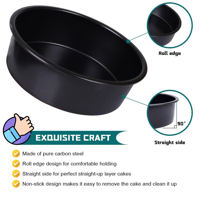 SAGOOITS 6 Inch Cake Pan Set for Baking - 2 Round Cake Pans with 50 Pieces Parchment Paper, Nonstick Deeper Circle Cake Baking Pans Sets for Baking-Black