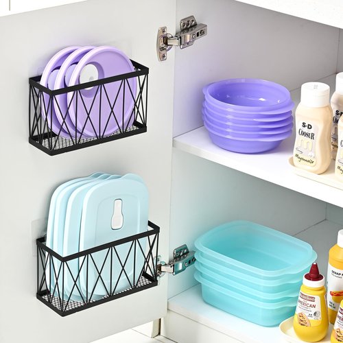 MIXISAV 3 Pack Cabinet Organizer - Adhesive Lid Organizer Slim Space Wall Mounted Inside Cabinet Door Storage for Kitchen, Bathroom, Pantry, Under Sink