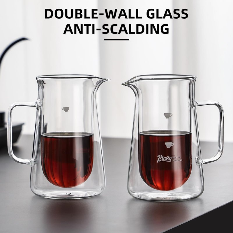Double Wall Glass Coffee Carafe - 400ML/14oz Small Coffee Decanter Coffee Server for Pour Over, Coffee Pot, Borosilicate Glass For Coffee, Tea, Whiskey, Cocktails & All Beverages