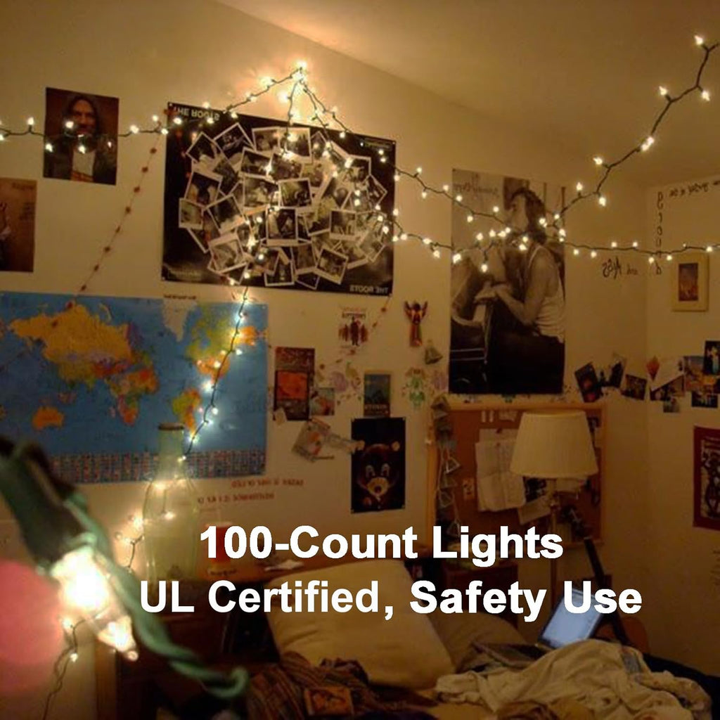 ODEETRONIC Christmas Lights - 21.63ft 100 Count Clear Incandescent Mini Lights | UL Certified Outdoor & Indoor Decor, Warm White