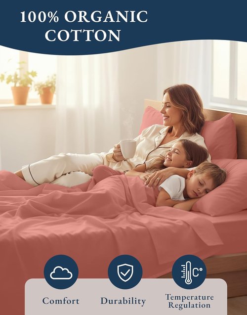 LANE LINEN 100% Organic Cotton Twin Sheet Set - Soft, Comfy Bedding with Luxury Hotel Quality | Rose Dawn