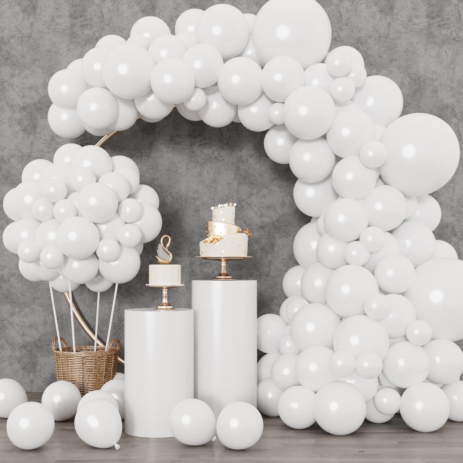 RUBFAC White Balloons - 129-Piece Set in Various Sizes | Perfect for Weddings, Parties & Baby Showers