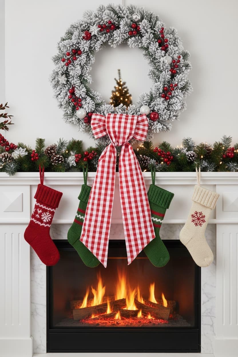 Regine Switzerland Red & White Plaid Wreath - Festive Front Door Decoration for Holidays & Events