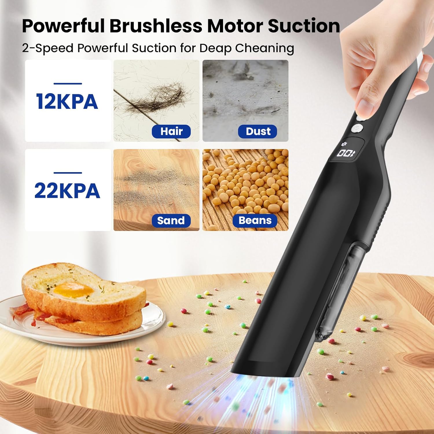 Sweepcent Handheld Vacuum - Cordless 24Kpa Car Vacuum with Brushless Motor & Charging Dock | Lightweight 1.5lbs for Home, Car & Pets (Black)