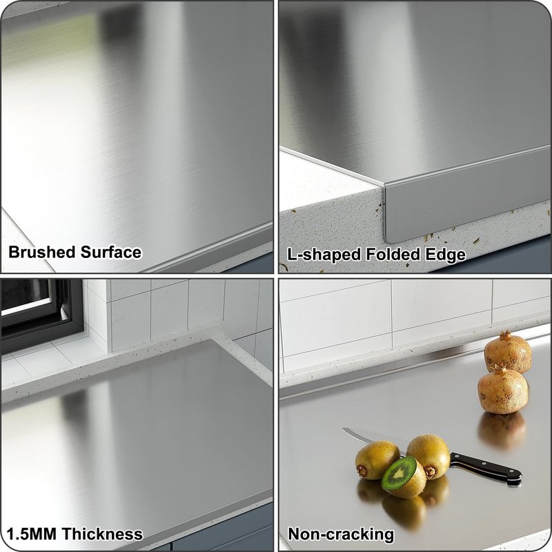 usego 304 Stainless Steel Cutting Board Large Chopping Board with Lip 31.5"x19.69" Heavy Duty Cutting Board with A Rolling Pin Pastry Board for Meat Fruits Vegetables Baking,80x50cm
