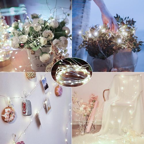 Brightown LED Fairy Lights - 24 Pack Battery Operated 7 ft Waterproof Silver Wire | Perfect for Weddings & Crafts (White)