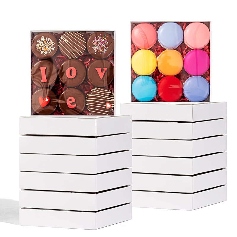 JCXPACK 50 PCS Clear White 6" x 6" x 1" Cookie Boxes with Full Window - Macaron, Cake, Chocolate Bomb Boxes
