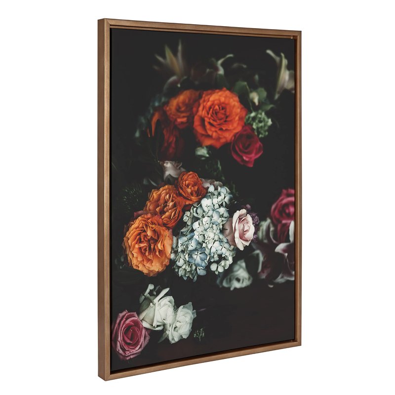 Kate and Laurel Sylvie Abundance Framed Canvas Wall Art by Alicia Abla, 23x33 Gold, Decorative Floral Art Print for Wall