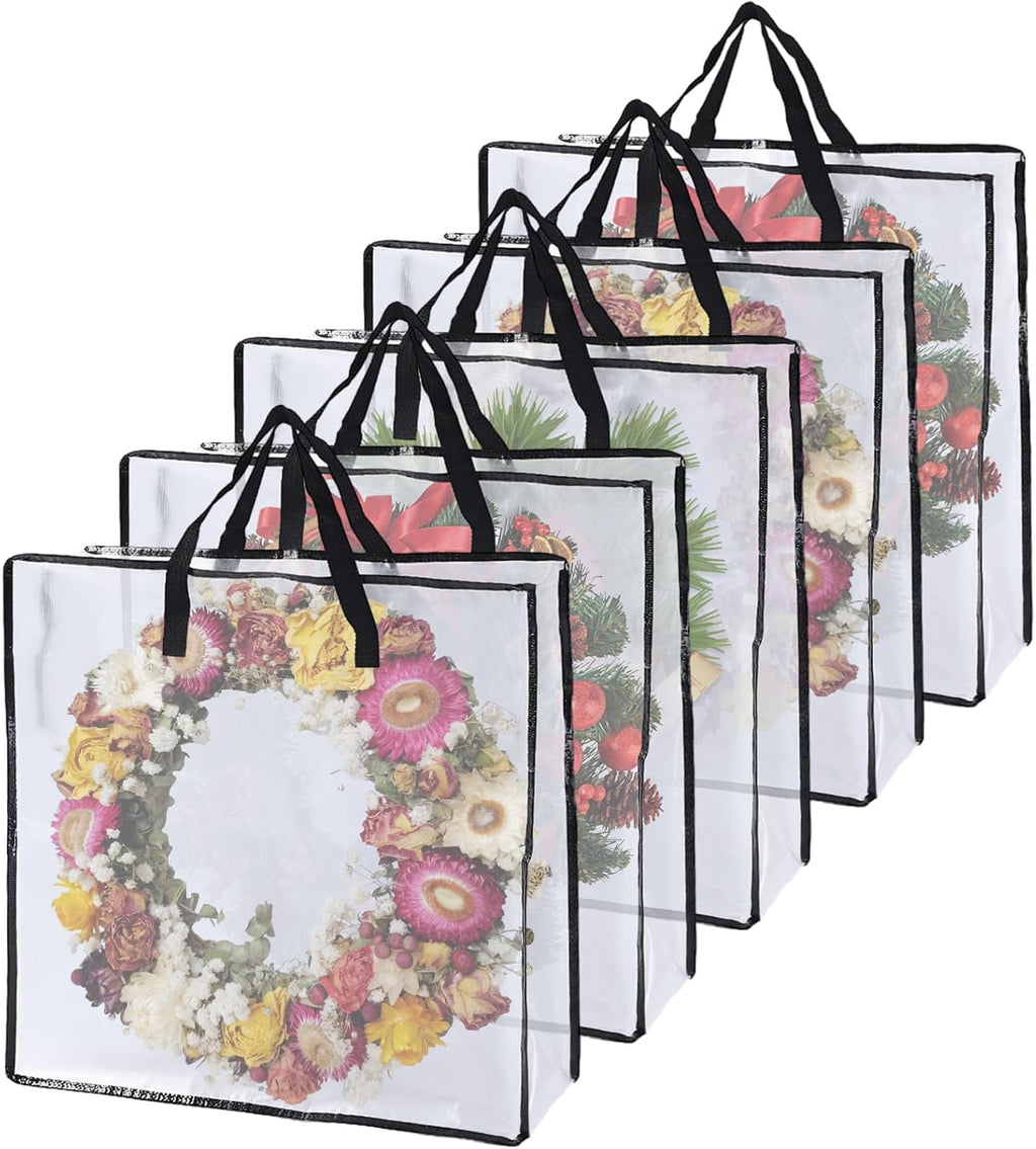 Skiennix Wreath Storage Bag - 5 Pack 26x9 Inch Zippered Organizer with Handles for Christmas Decor