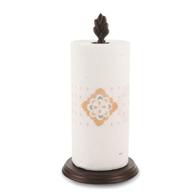 Spectrum Diversified Leaf Paper Towel Holder, Cast Iron Countertop Dispenser, Nature-Inspired Kitchen Countertop, Holds Both Standard & Jumbo Rolls, Bronze