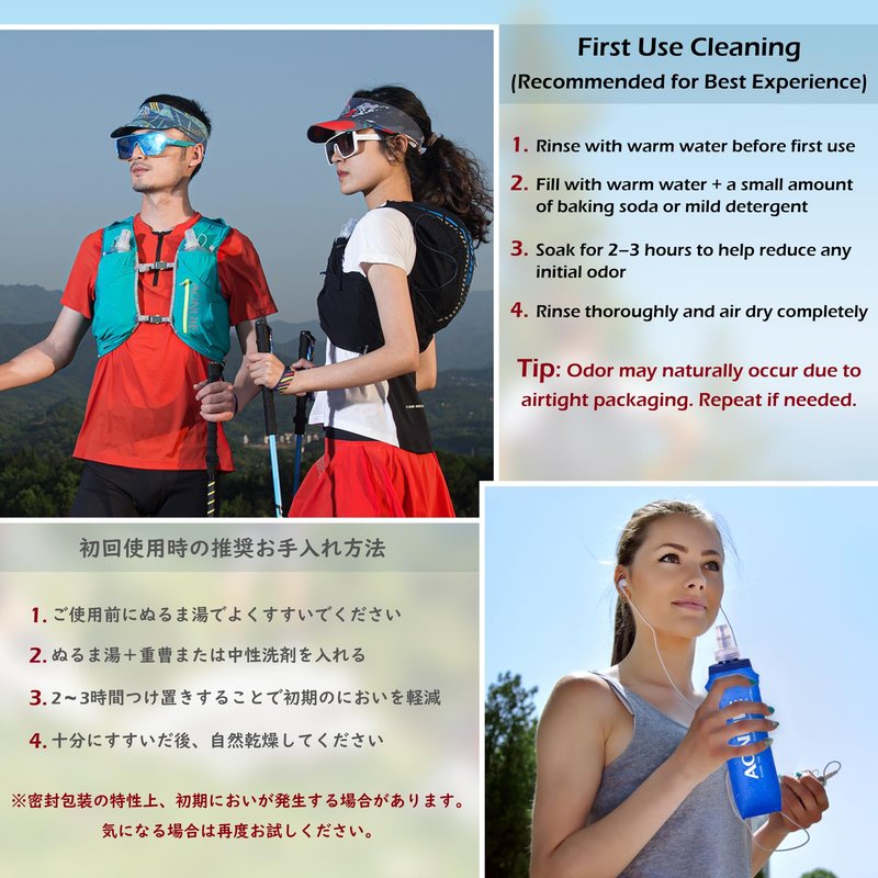 TRIWONDER Collapsible Water Bottles TPU Soft Flask Running Bottles BPA-Free Sports Flasks for Hiking Climbing Camping (250ml/8.45oz with Straws - Pack of 2)