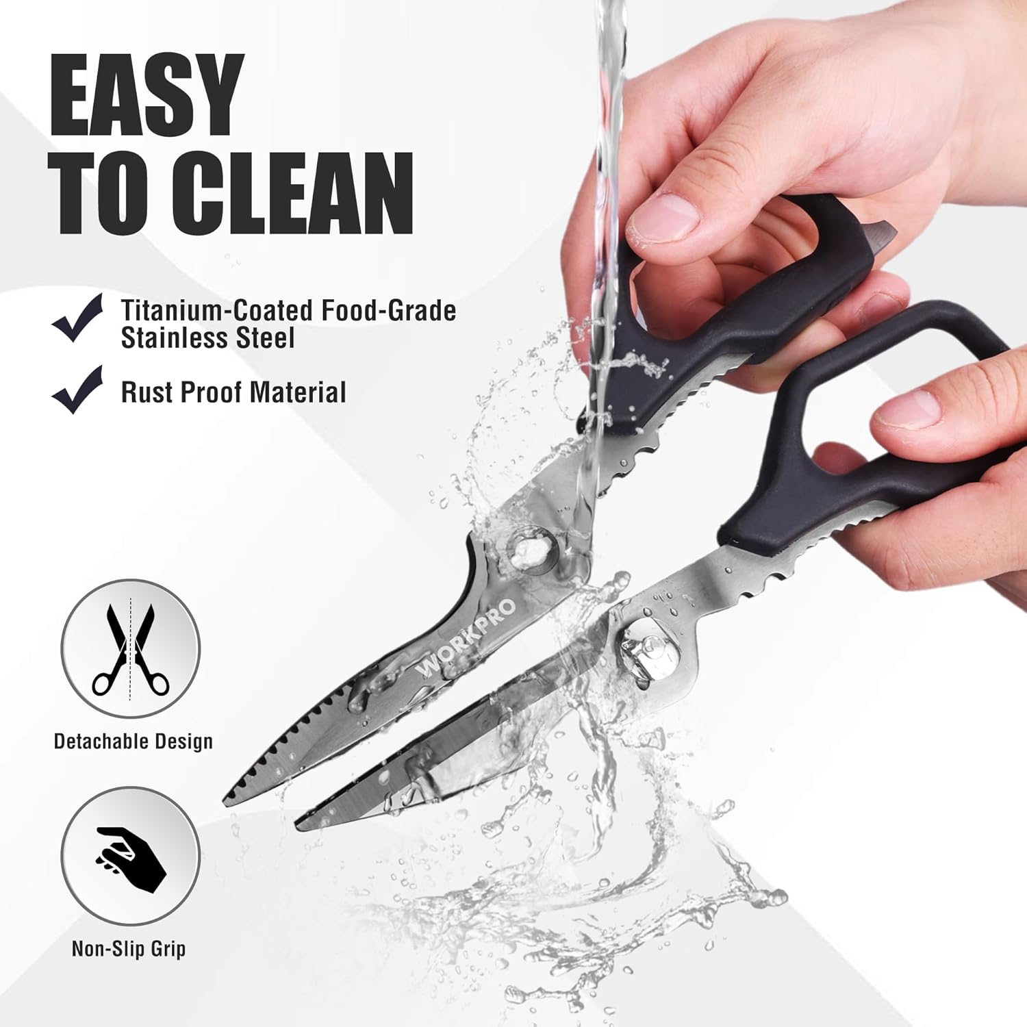 WORKPRO Kitchen Scissors - Heavy Duty Shears with Detachable Titanium Blades | Easy Clean, Versatile for Meat, Fish, Nuts, Vegetables