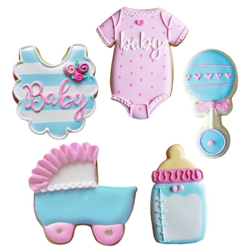 Ann Clark 5-Pc. Baby Shower Cookie Cutter Set, Made in USA, Baby Bottle, Rattle, Onesie, Carriage and Bib