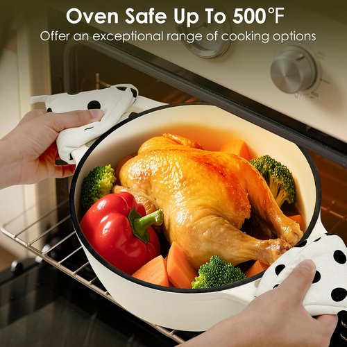 AIVIKI Enameled Cast Iron Dutch Oven - 5QT Heavy-Duty Pot for Bread Baking & Cooking | Oven Safe to 500°F, Cream White
