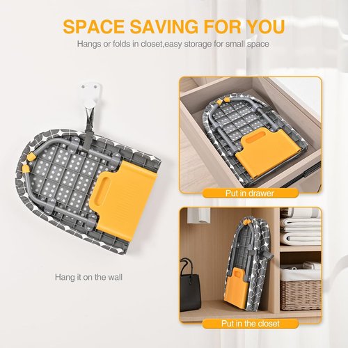 APEXCHASER Foldable Ironing Board - Portable Mini Iron Table with Heat Resistant Cover | Yellow
