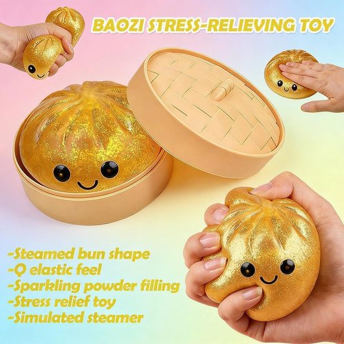 Dumpling Squishies - Giant Glitter Dumpling Box | Colorful Sensory Stress Relief Ball - Pink