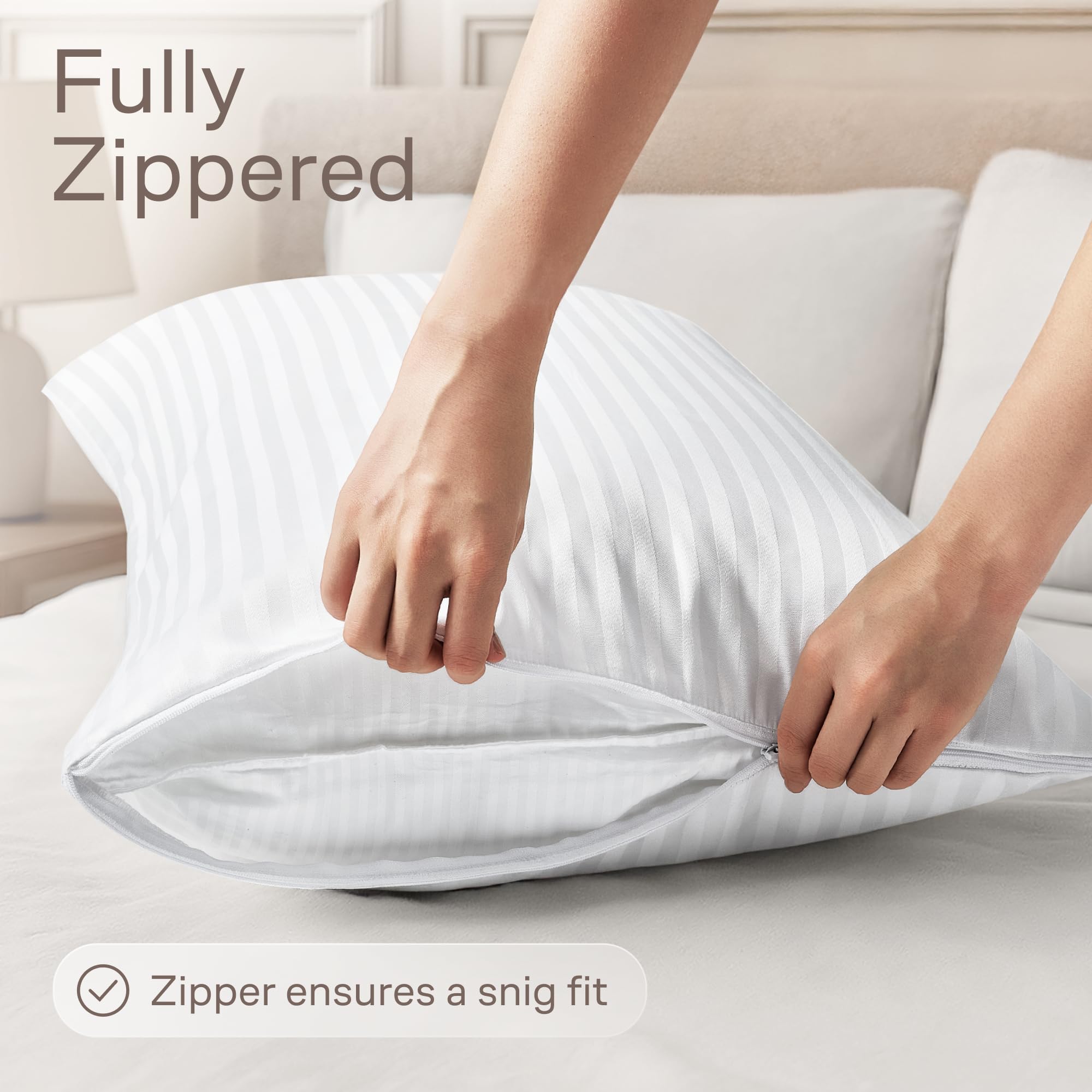 Set of 12 Pillow Protectors with Zipper King Size - 100% Resistant to Stains, Dust & Dirt - Washable Covers for Increased Pillow Lifespan