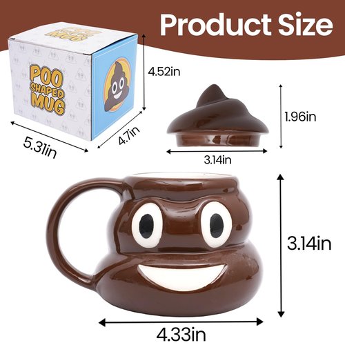 Funny Ceramic Poop Coffee Mugs 16oz - Unique Coffee Mugs with Lid And Handle, Big Cute Novelty Desk Cup for Office Adults & White Elephant Gifts