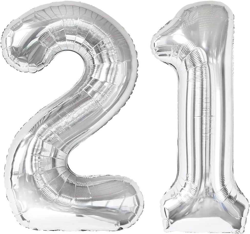 Silver Number 21 Balloon - 40 Inch 21st Birthday Decoration for Kids & Adults | Perfect for Celebrations