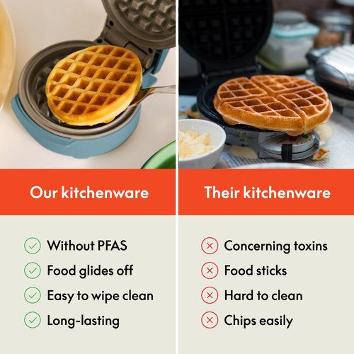 bella Snack-n-Store Min Waffle Maker, EverGood™ Ceramic Nonstick Coating, Cord Wrap, Ready Indicator Light & Cool Touch Handles, Stackable Design & Customizable Plates, 350 Watt, Surf