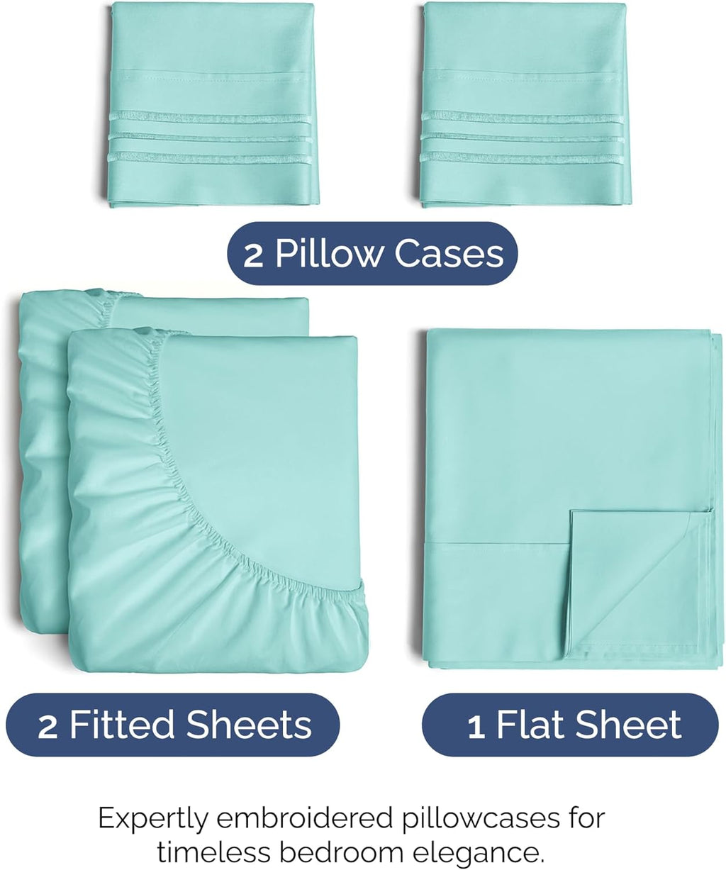 Split King Size Sheet Set by [Brand Name] - Comfy, Breathable & Cooling Bedding - Luxury Hotel Quality - Deep Pockets, Soft, Wrinkle-Free - Spa Blue
