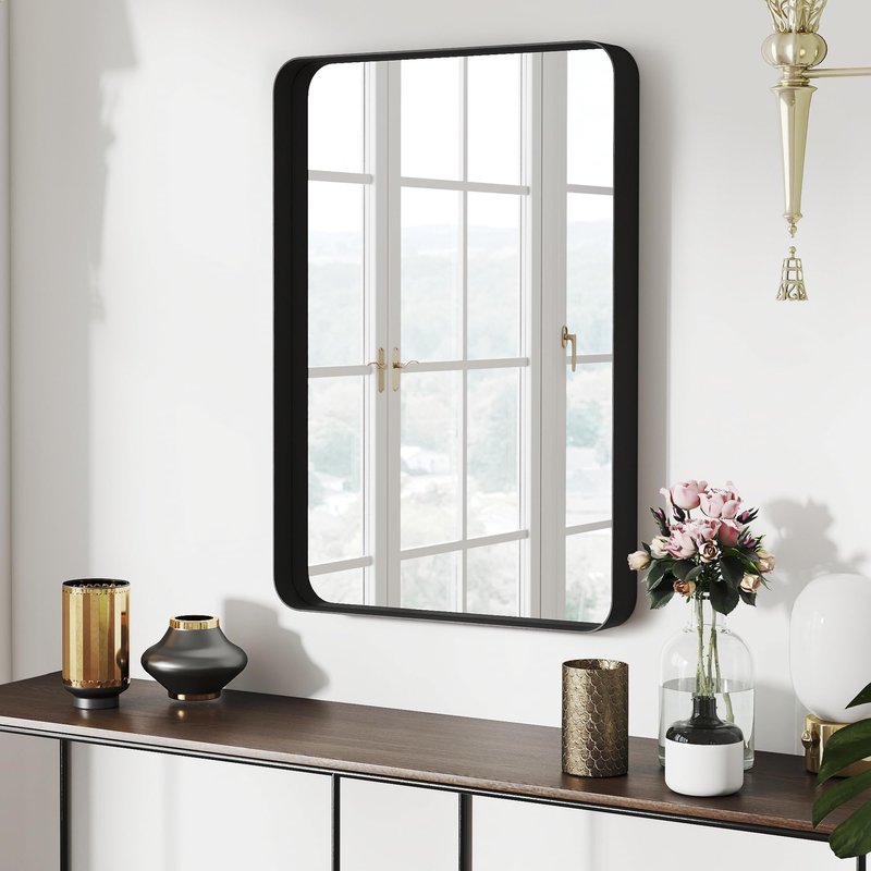 SCWF-GZ Rectangle 20x30 Mirror Thick Metal Frame Mirrors Wall Mounted Tempered Glass for Living Room Entryway Bathroom Horizontal or Vertical 20 30 inch Black