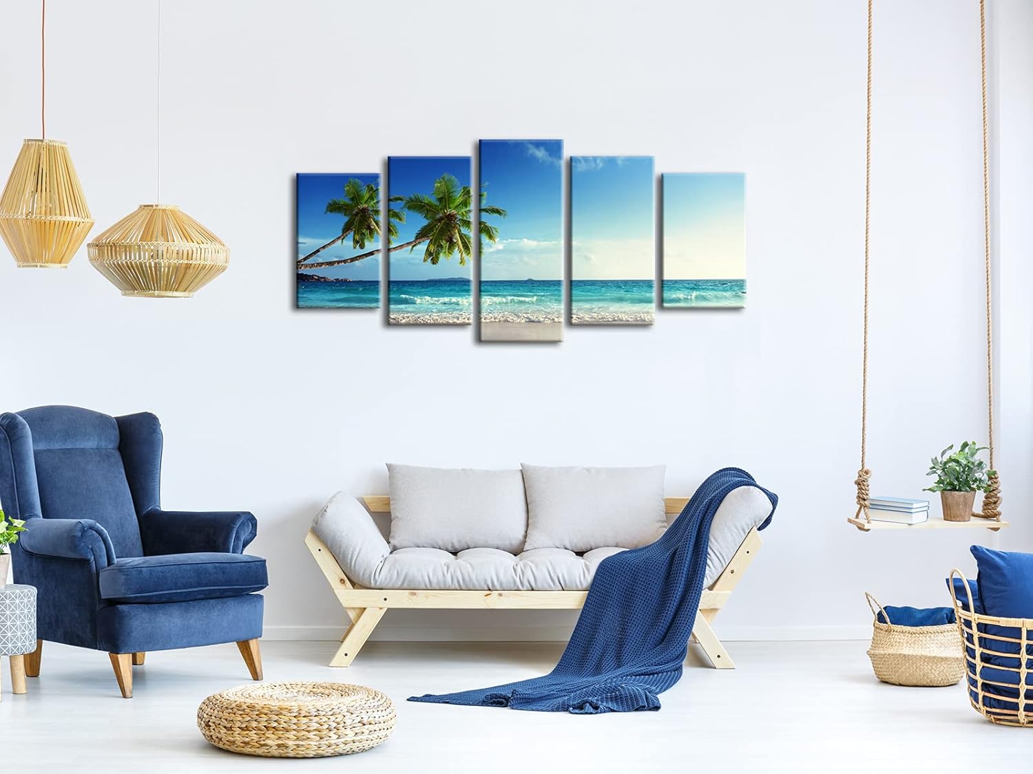 Wieco Art 5 Panels Ocean Canvas Wall Art - Stunning Blue Sea Seascape Decor for Living Room & Hotel