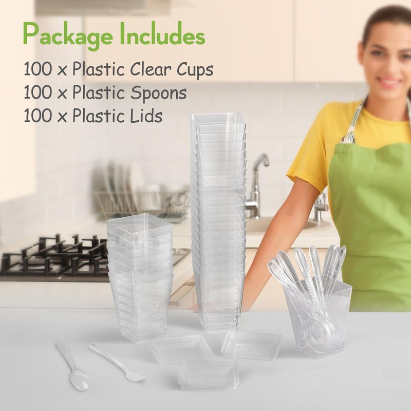 FIFWVGP 100 Pack 5 oz Plastic Dessert Cups With Lids and Spoons, Yogurt Parfait Appetizer Cups for Party, Mini Dessert Shooters for Pudding and Fruit