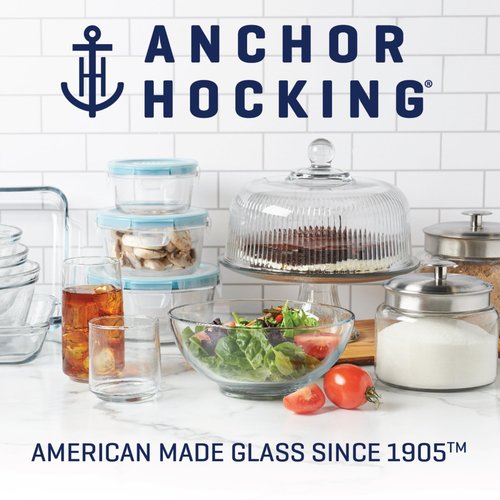 Anchor Hocking 12 Piece Glass Storage Containers with Lids (6 Glass Food Storage Containers & 6 Navy Blue SnugFit Lids)
