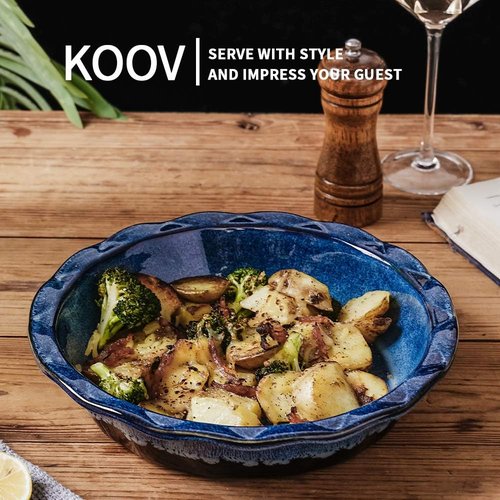 KOOV Ceramic Pie Plate - 9-Inch Round Baking Dish for Desserts | Reactive Glaze in Nebula Blue