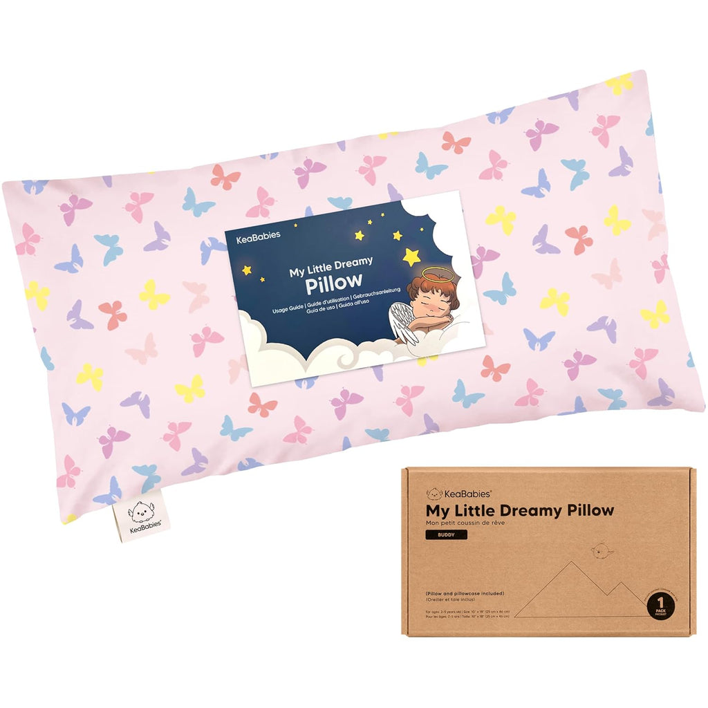 My Little Dreamy Toddler Pillow - Organic Cotton Travel Pillow with Soft Pillowcase | 10x18, Machine Washable, Ideal for Ages 2-5 (Flutter)