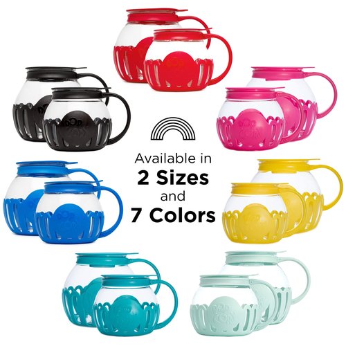 Ecolution Patented Micro-Pop Microwave Popcorn Popper with Temperature Safe Glass, 3-in-1 Lid Measures Kernels and Melts Butter, Made Without BPA, Dishwasher Safe, 1.5-Quart, Teal