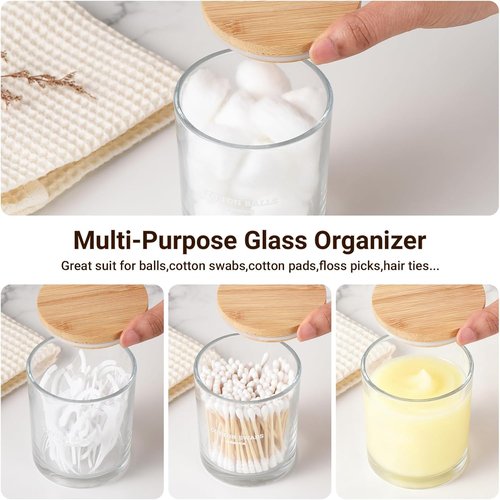 Glass Qtip Holder Set by [Brand Name] - 2 Pack Bathroom Organizer with Lid for Cotton Swabs & Makeup Storage