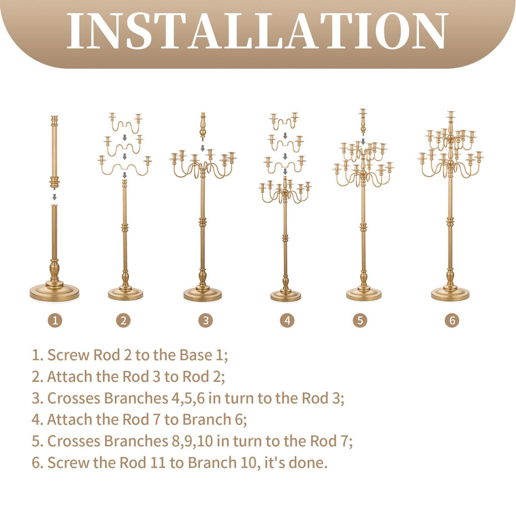 Sziqiqi Candelabra Candle Holder for Wedding: 51in Tall Candelabra 13 Branches Gold Candle Holders for Candlesticks Wedding Centerpiece Table Decorations