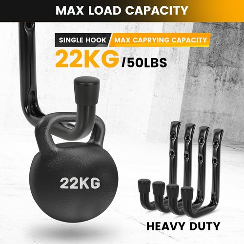 GURADESIGN Heavy Duty Garage Hooks - 8-Pack Utility Hooks for Hanging Up to 50 lbs | Black Metal
