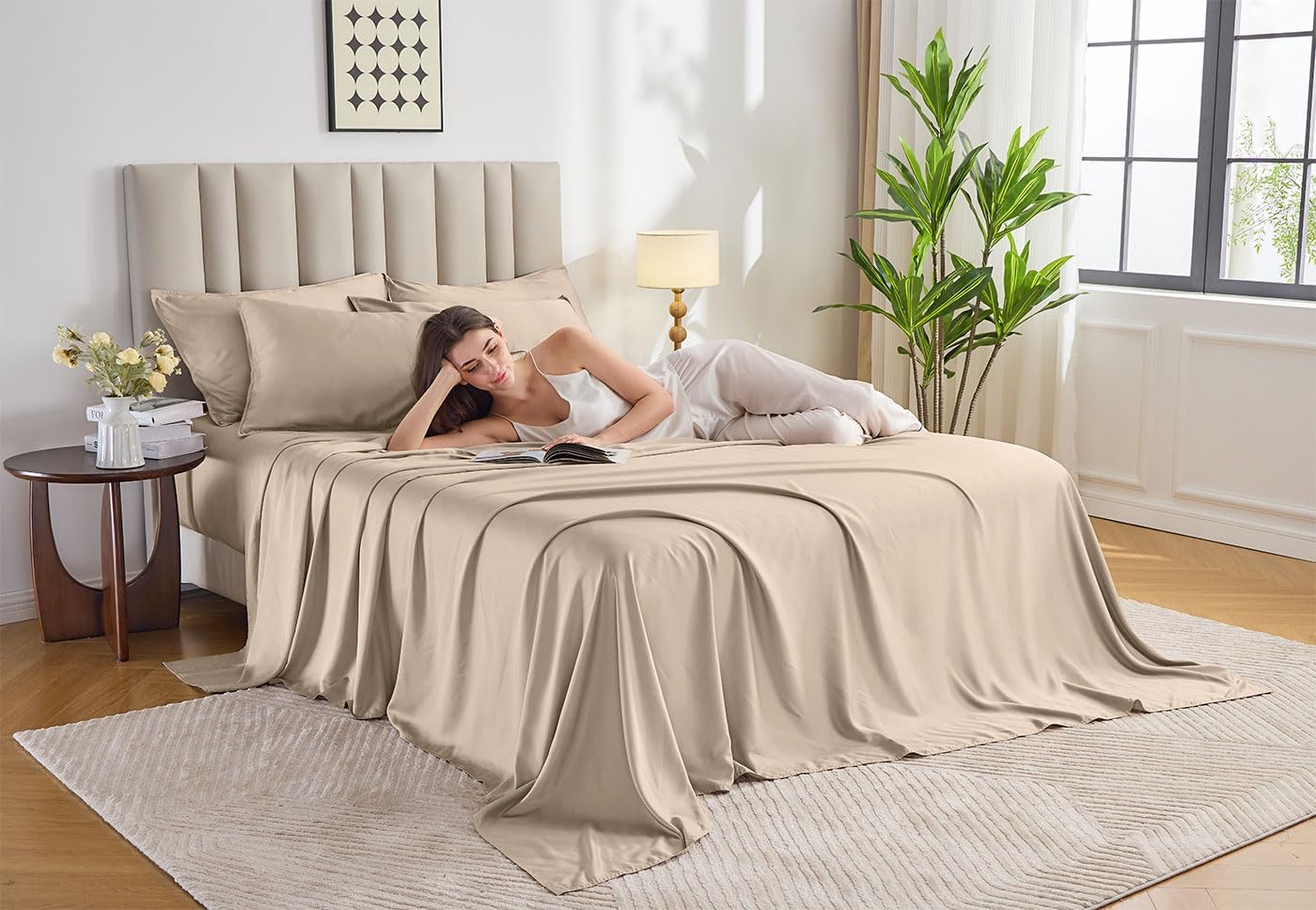 Pure Bamboo Full Bed Sheet Set - 100% Organic Viscose, Luxuriously Soft & Cooling, Almond Color