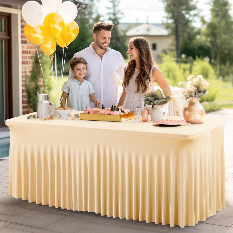 Shillance 2 Packs Champagne Spandex Table Clothes for 8 Foot Rectangle Table, Spandex Table Covers 8FT Stretch Table Skirts Wrinkle Free Fitted Tablecloth for Event, Wedding, Banquet & Parties