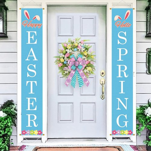 Hying Easter Bunny Wreath Bows - Glitter Pink & Blue Burlap | Large Holiday Decorations for Front Door