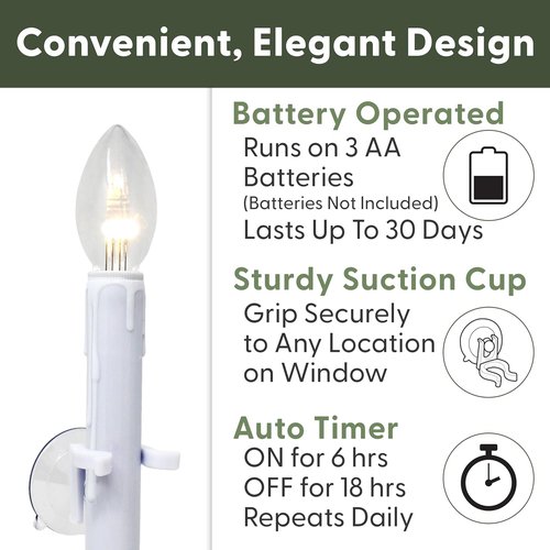 612 Vermont Ultra-Bright LED Window Candles - Battery Operated with Timer & Suction Cups | Shatterproof Bulbs, Pack of 4