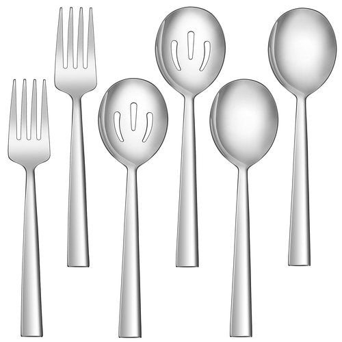 LIANYU 6 Pack Serving Spoons and Forks Set, 8.6 Inch Stainless Steel Metal Serving Utensils for Buffet Catering Banquet, Dishwasher Safe