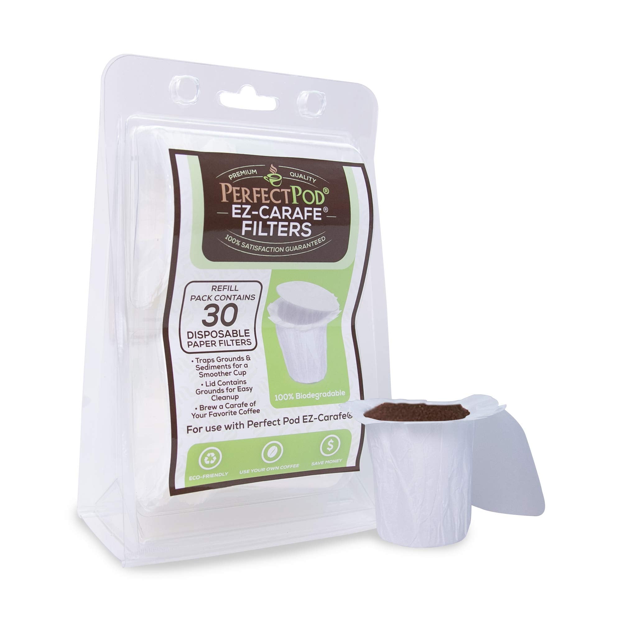 PERFECT POD EZ-Carafe Disposable K-Carafe Paper Filters with Patented Top Lid for Keurig 2.0 K-Carafe Reusable Coffee Pods, 4-Pack (120 Filters)