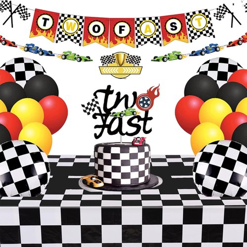 Kesfey 8 Packs Racing Car Plastic Tablecloths 54 x 108 Inch Race Car Birthday Party Supplies Race Track Table Cloth Racing Decoration Road Black Checkered Flag Tablecover for Monster Jam Boy Car Theme