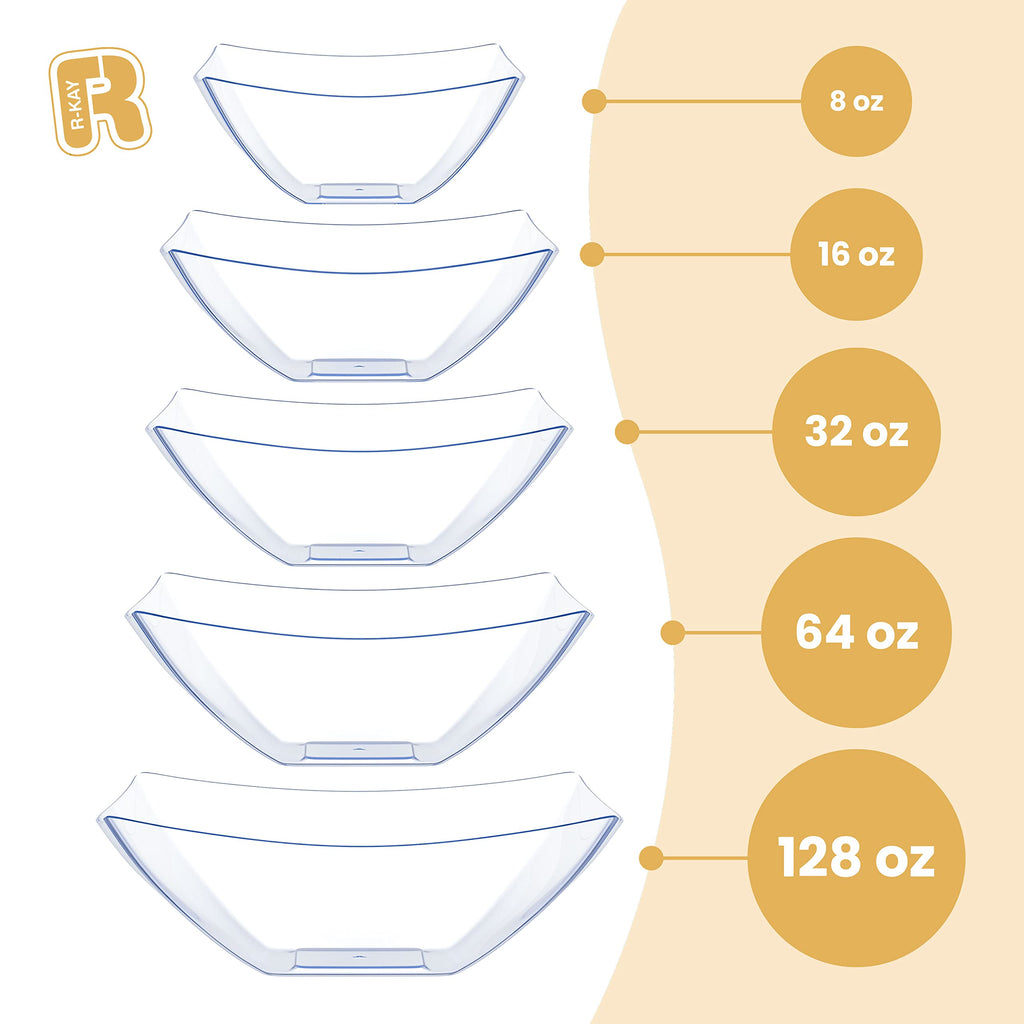 R-kay 6 Pack Extra Large Serving Bowl - 64 Ounce Plastic Serving Bowls For Entertaining - Clear Plastic Bowls For Salads And Snacks - Disposable bowls For All Occasions