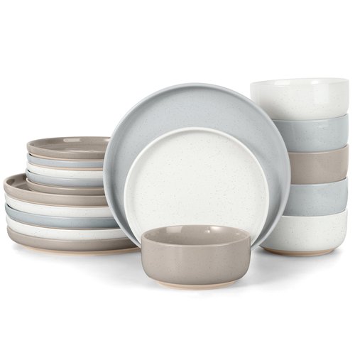 LIANYU Plates and Bowls Dish Sets for 4, 12PCS Stoneware Dinnerware Set, Speckled Dishware Includes Dinner Salad Plates, Cereal Bowls, Scratch Resistant, Milky Brown